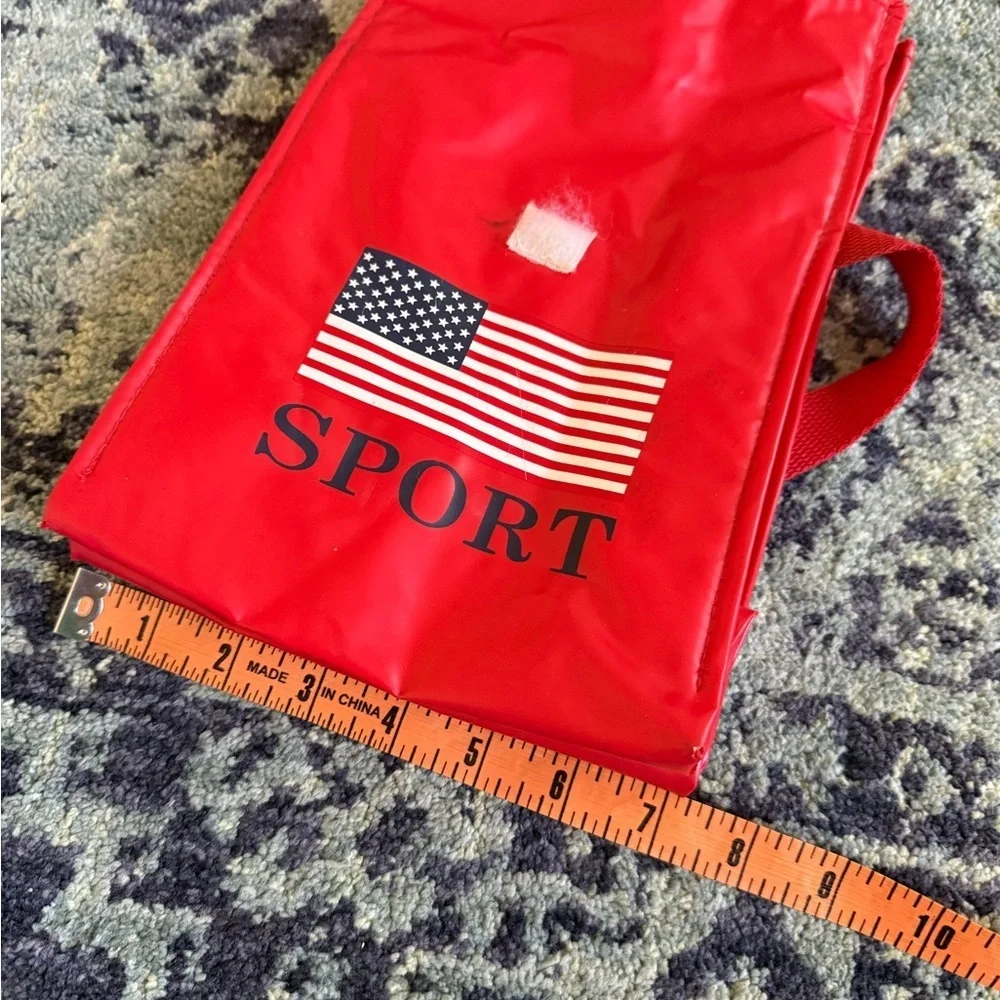 Vintage 1990’s Red Nylon Sport American Flag Graphic Hand Held Insulated Bag